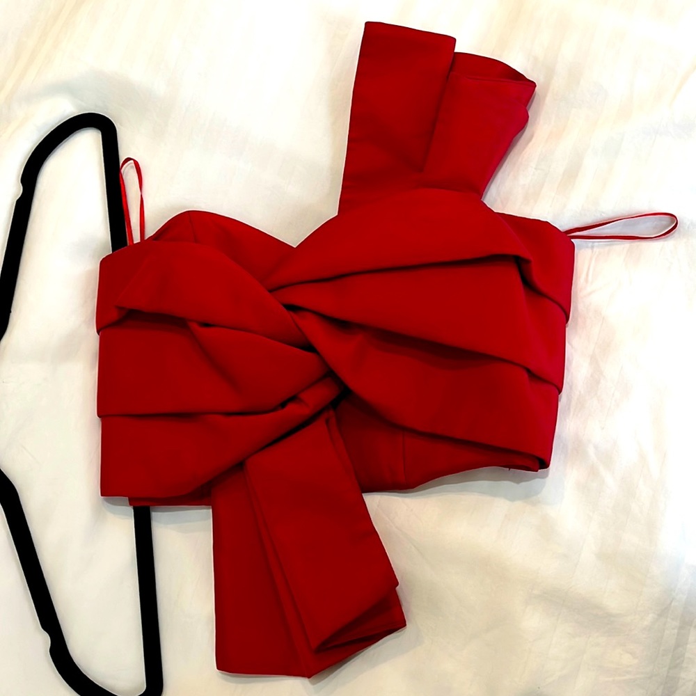 Red satin knot crop top